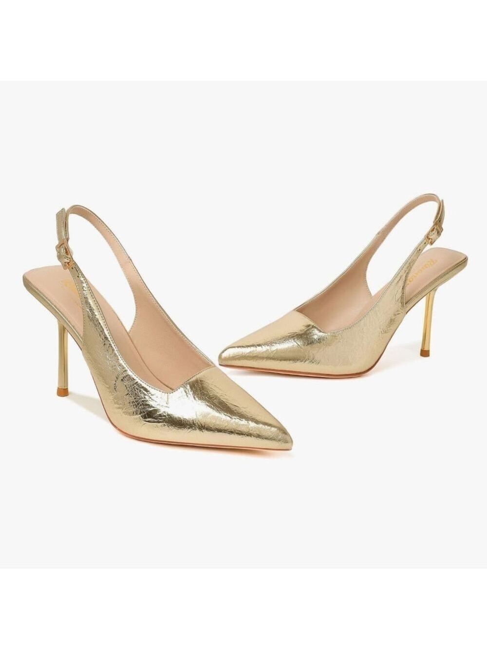 Gold Slingback High Heels - Picture 1 of 17